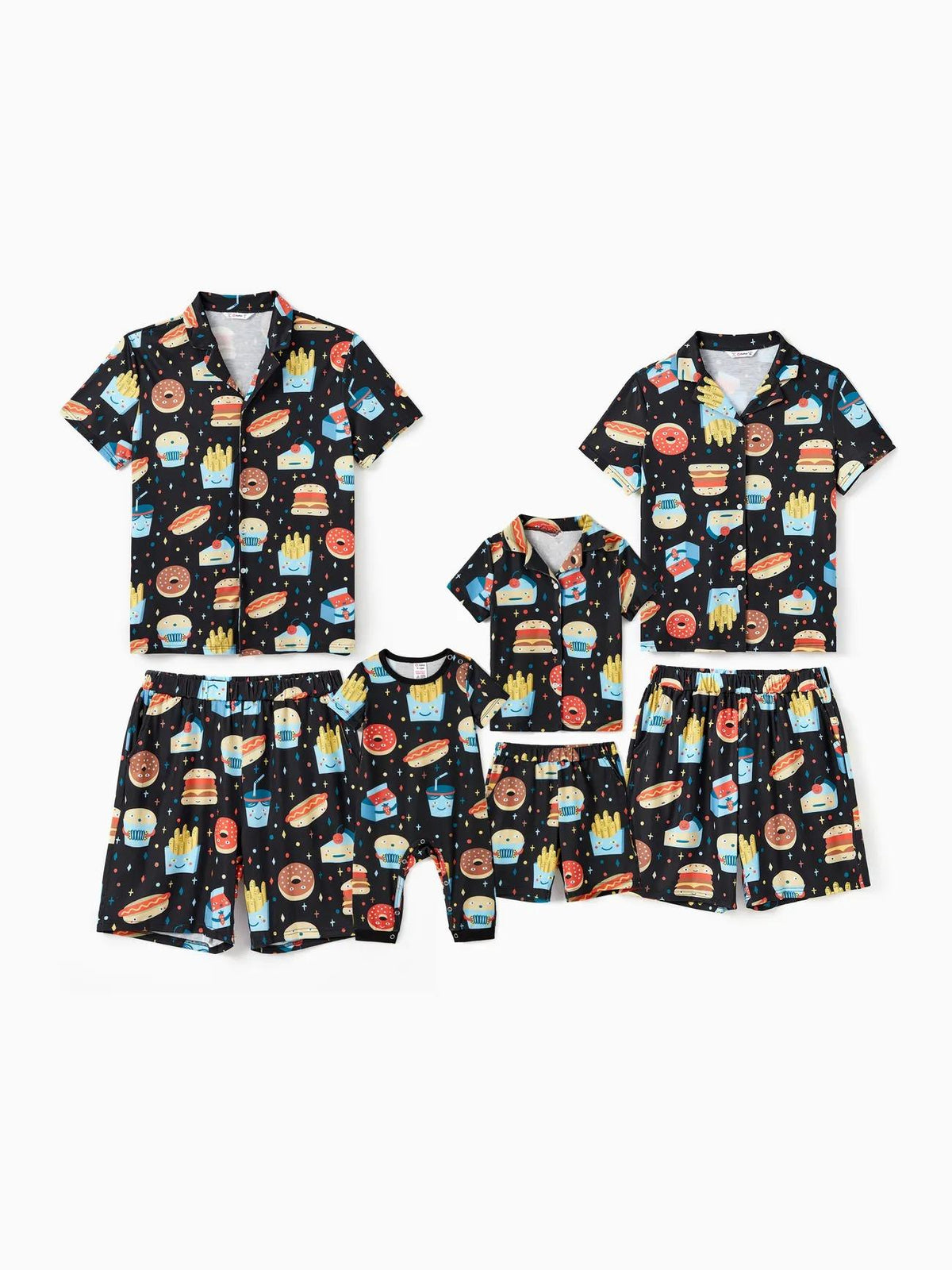 Family Matching Allover Cartoon Snack Graphics Shorts Sets