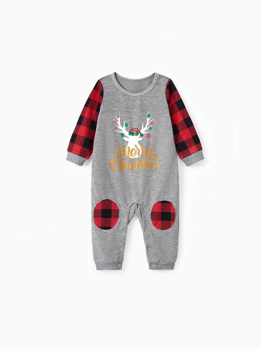 Merry Christmas And Plaid Printed Family Matching Pajama Set