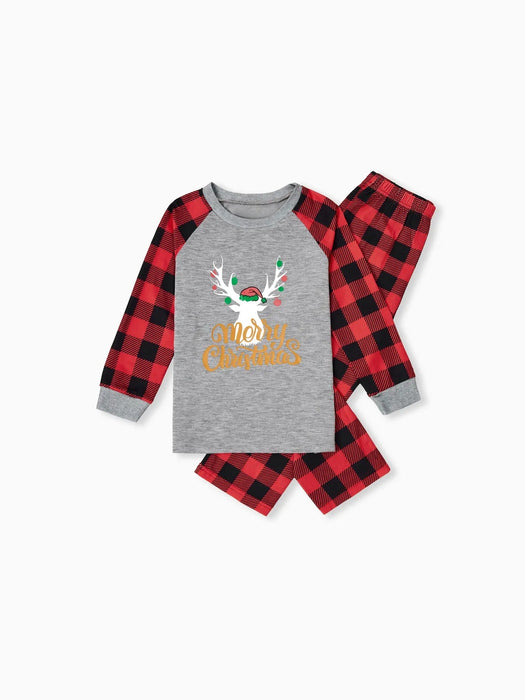 Merry Christmas And Plaid Printed Family Matching Pajama Set