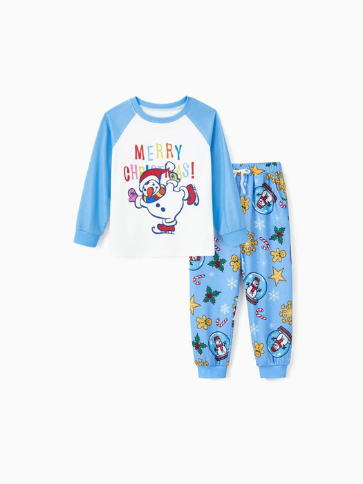 Christmas Family Matching Raglan Sleeves Snowman Graphic Pajama Sets