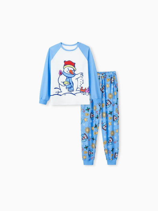 Christmas Family Matching Raglan Sleeves Snowman Graphic Pajama Sets