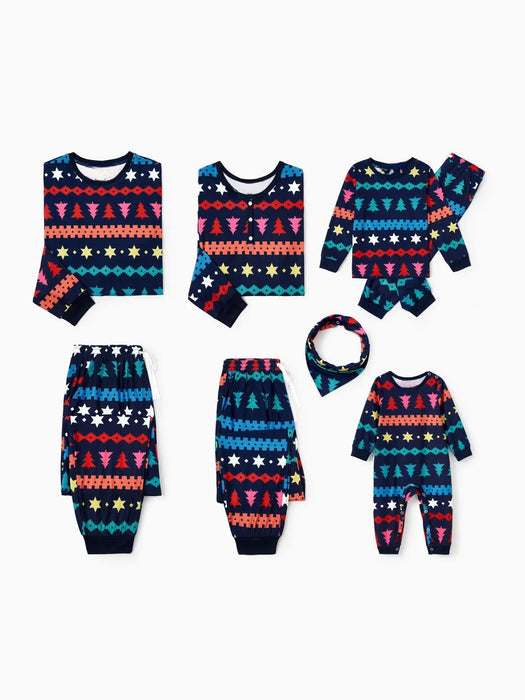 Christmas Family Matching Xmas Tree And Star Fair Isle Pajama Set