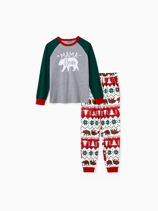 Family Bear Printed Matching Holiday Pajama Set