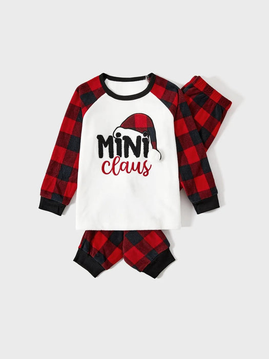 Family Matching Santa Claus Themed Top And Plaid Pajama Set