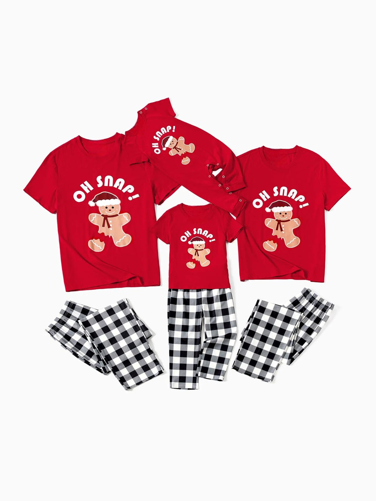 Christmas Family Matching Gingerbread Print Top And Plaid Pajama Set