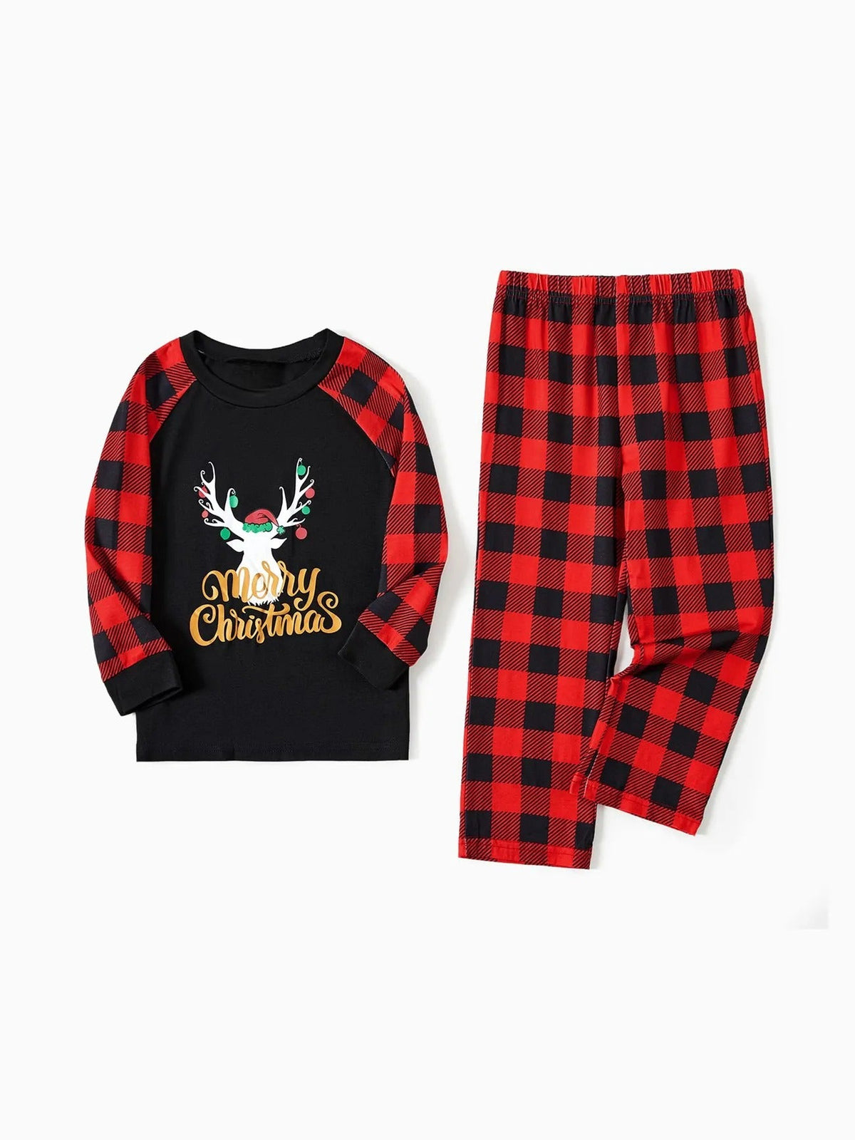 Merry Christmas And Plaid Printed Family Matching Pajama Set