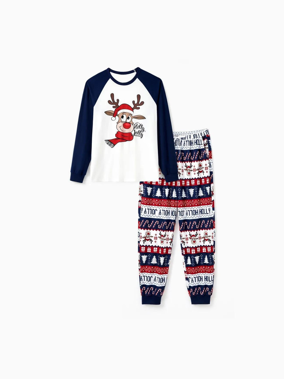 Printed Family Christmas Pajama Set With Reindeer Graphics And Pockets