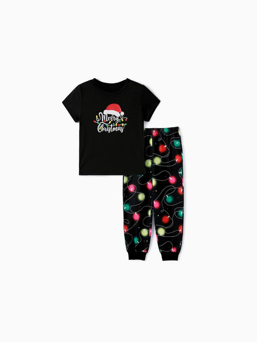 Christmas Family Matching Light Bulb Print Short Sleeves Pajama Set