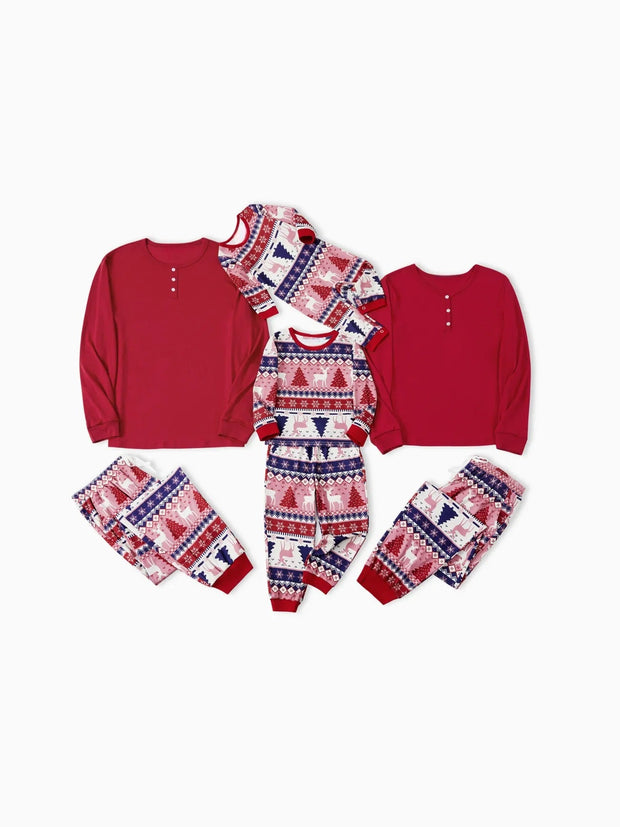 Reindeer And Tree Printed Matching Pajama Set