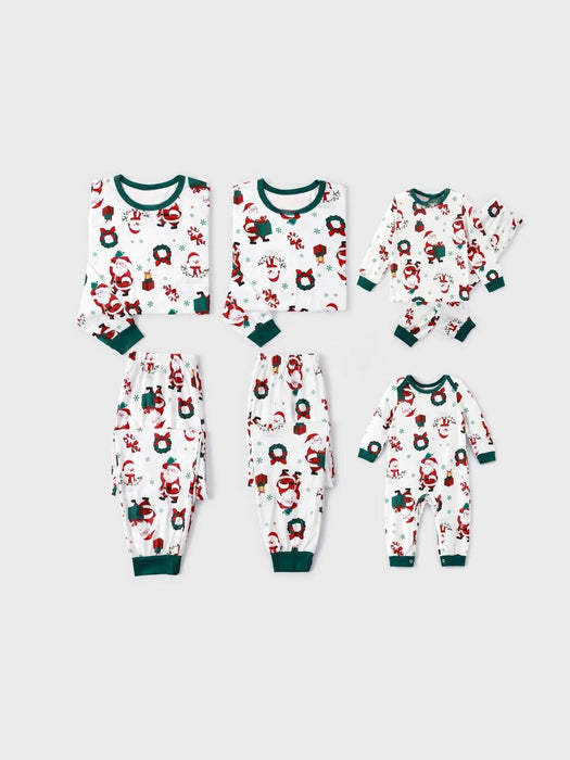 Christmas Family Matching Santa And Wreaths Print Pajama Set