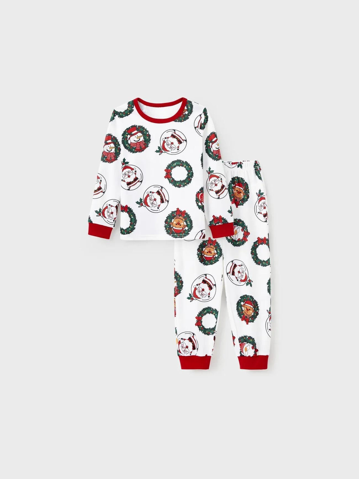 Family Christmas Pajamas Set With Santa And Reindeer Wreath Design