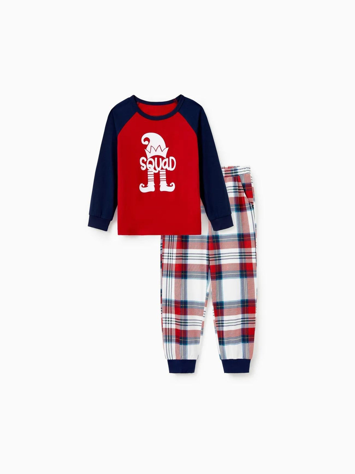 Family Christmas Printed Elf Squad Raglan Top And Plaid Pajama Set