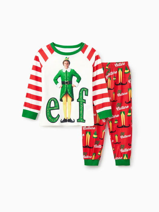 Family Matching Christmas Elf Character Striped Print Pajama Set