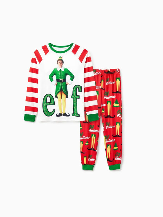 Family Matching Christmas Elf Character Striped Print Pajama Set