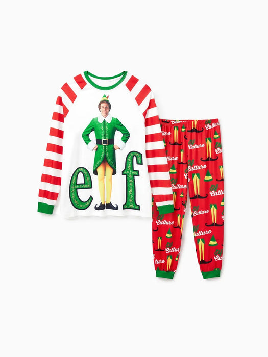 Family Matching Christmas Elf Character Striped Print Pajama Set