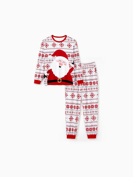 Santa Print Christmas Pajamas Set For Family With Drawstrings