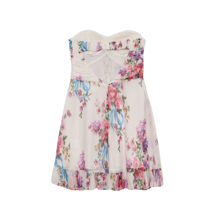 Floral Pattern Printed Strapless Mini Dress