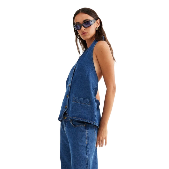 Women's Denim Halter Button-Up Vest