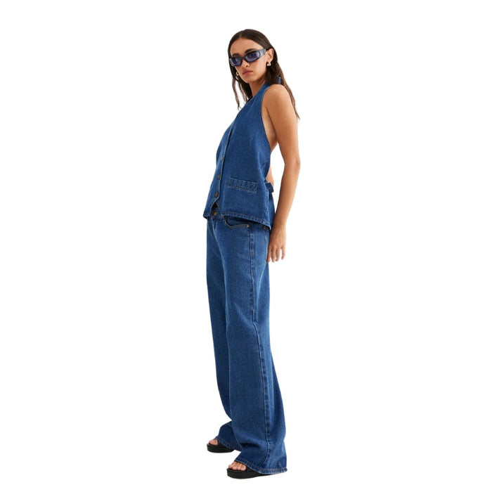 Women's Denim Halter Button-Up Vest