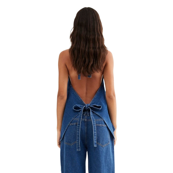 Women's Denim Halter Button-Up Vest