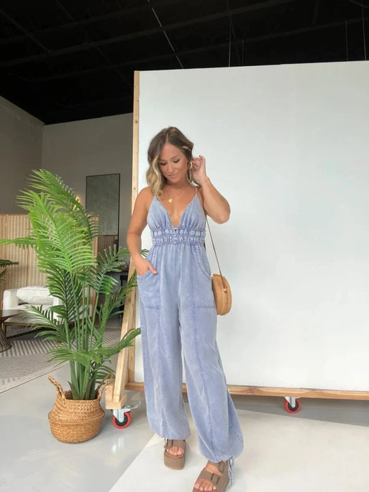 Casual Style Denim Jumpsuit