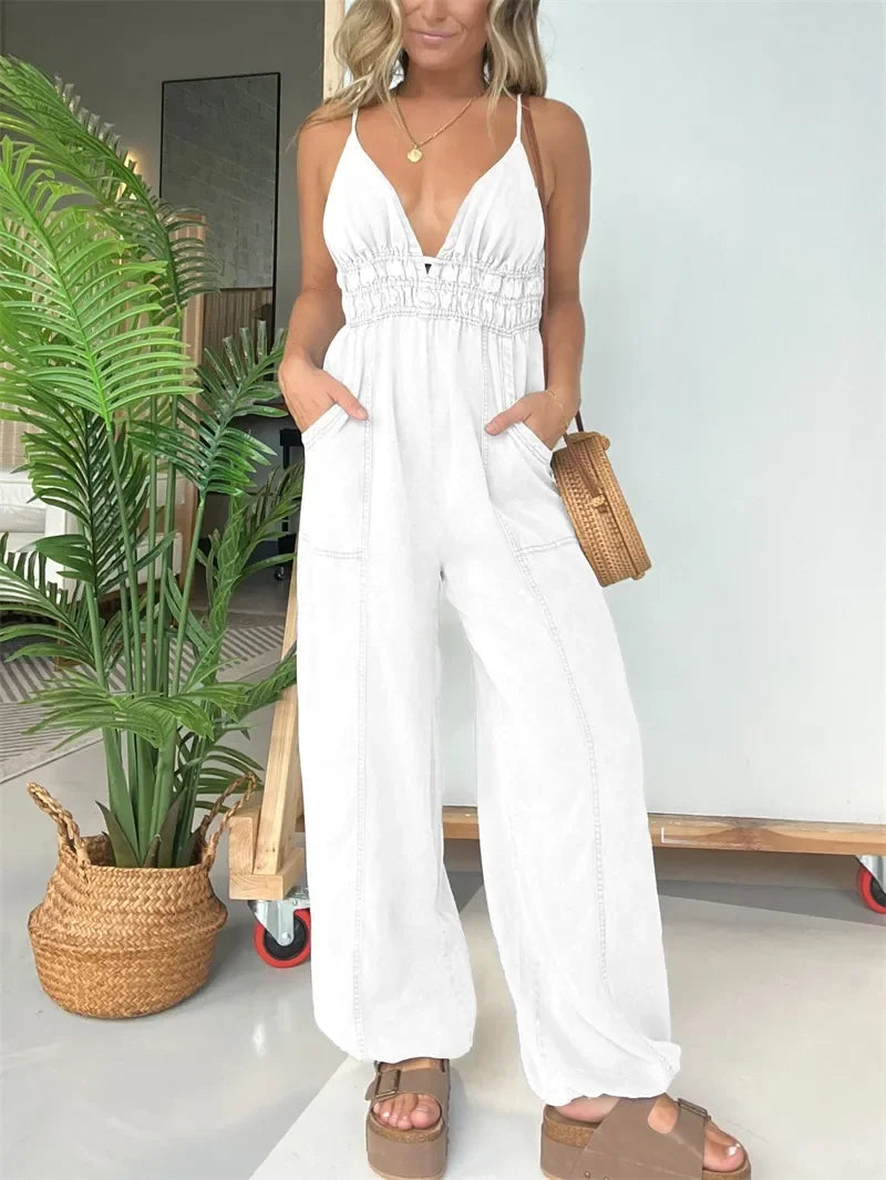 Casual Style Denim Jumpsuit