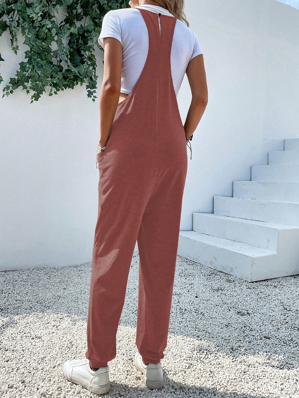 Dual Pocket Keyhole Jumpsuit Without Tee