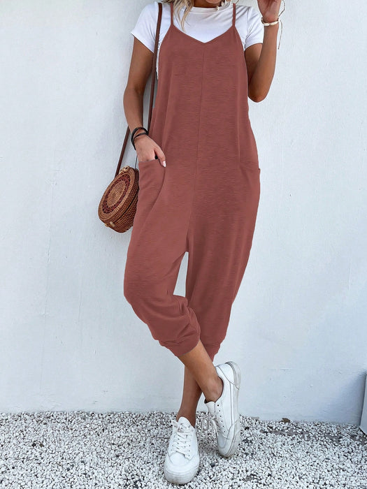 Dual Pocket Keyhole Jumpsuit Without Tee