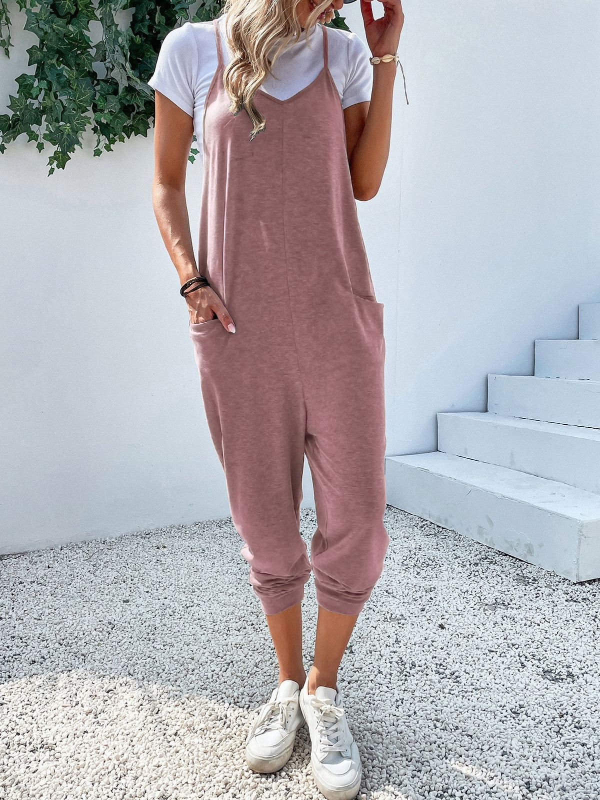 Dual Pocket Keyhole Jumpsuit Without Tee