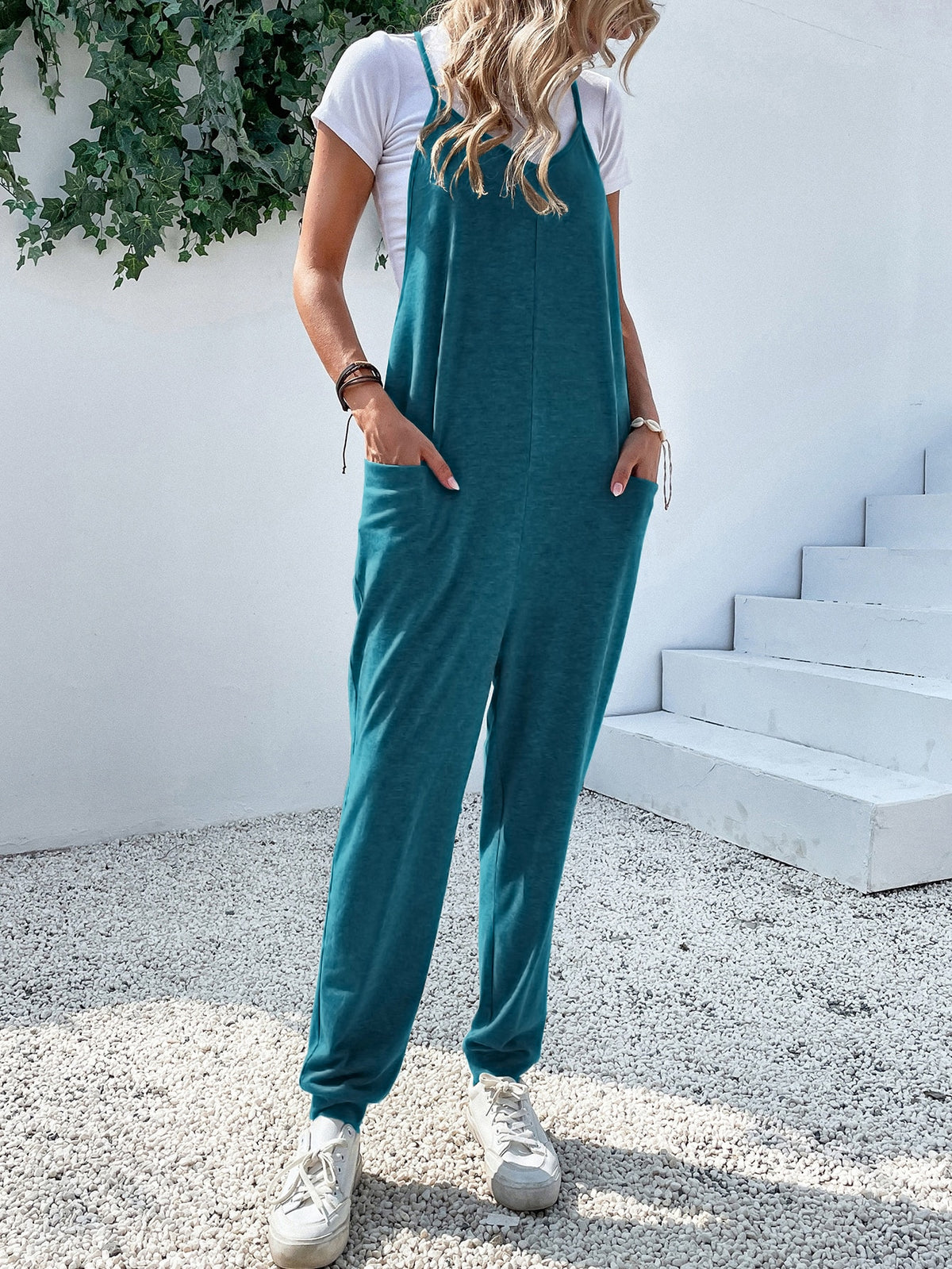 Dual Pocket Keyhole Jumpsuit Without Tee