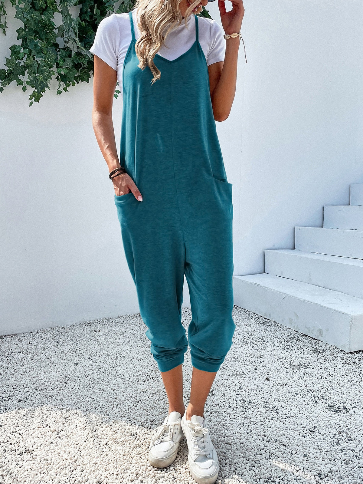 Dual Pocket Keyhole Jumpsuit Without Tee