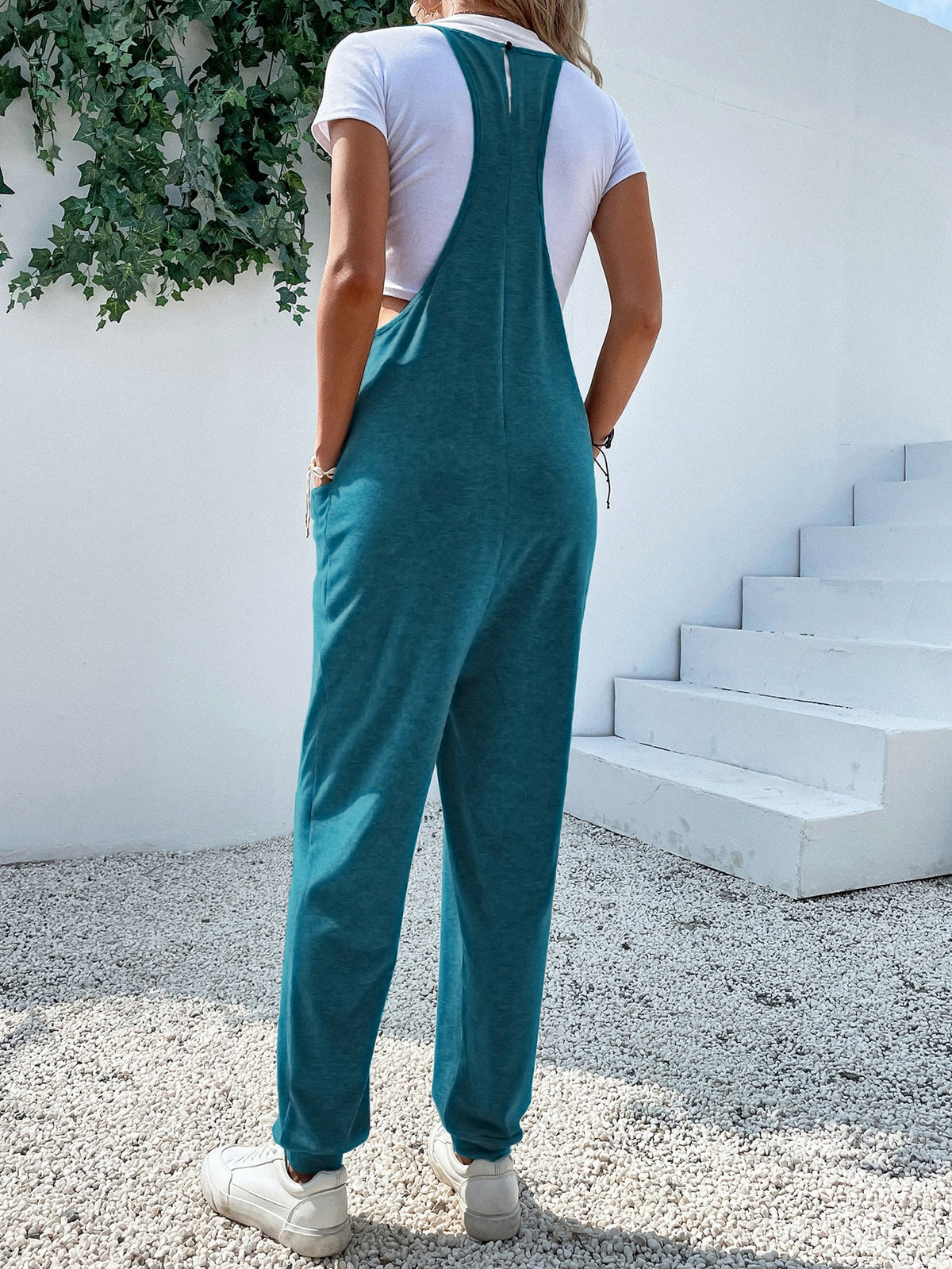 Dual Pocket Keyhole Jumpsuit Without Tee