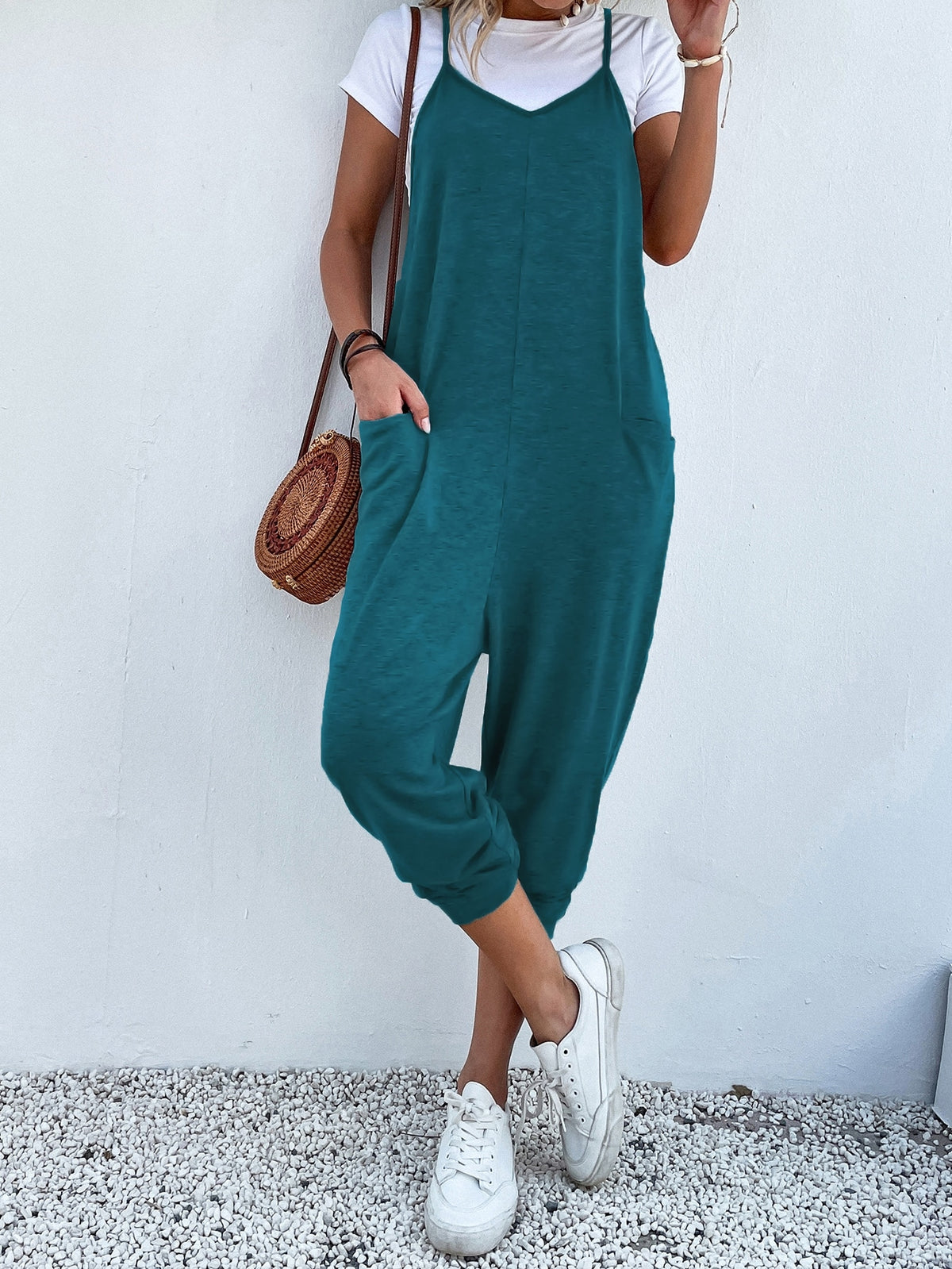 Dual Pocket Keyhole Jumpsuit Without Tee