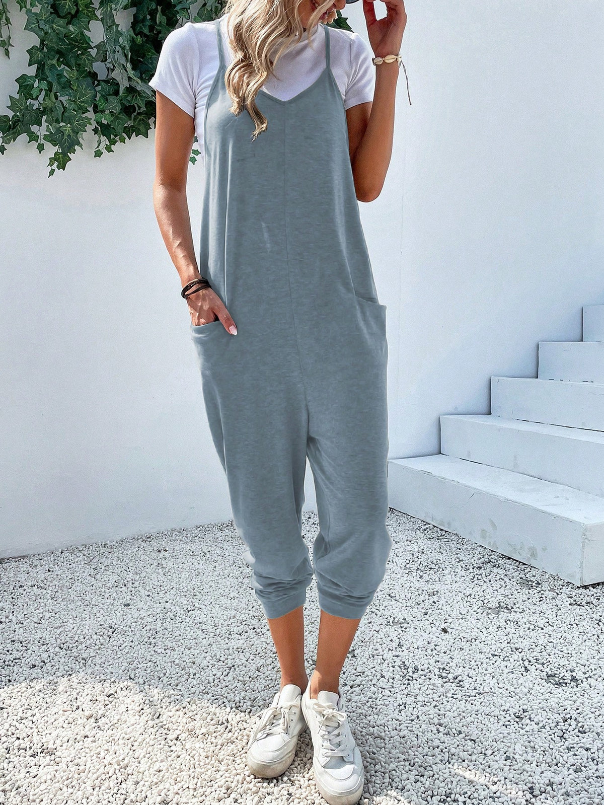 Dual Pocket Keyhole Jumpsuit Without Tee