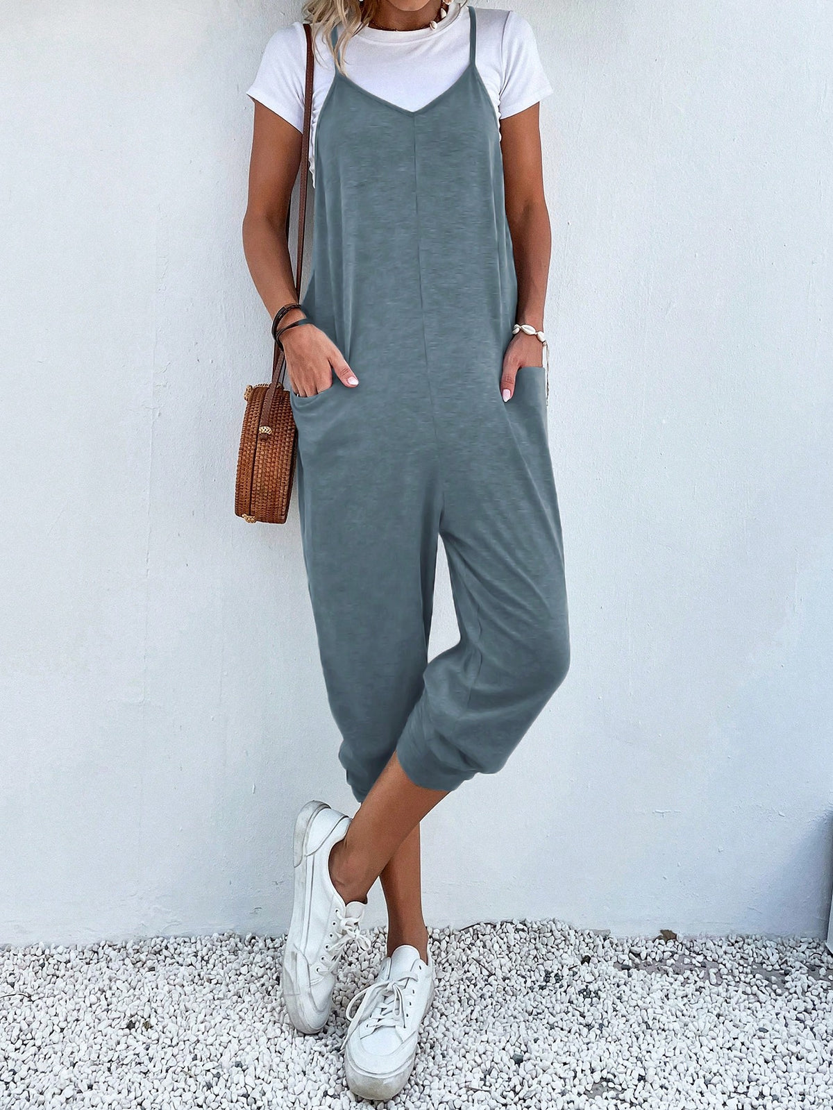 Dual Pocket Keyhole Jumpsuit Without Tee