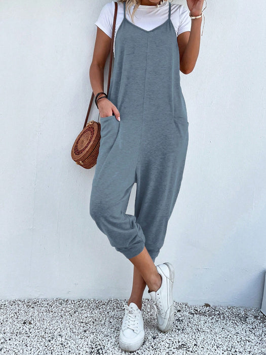 Dual Pocket Keyhole Jumpsuit Without Tee