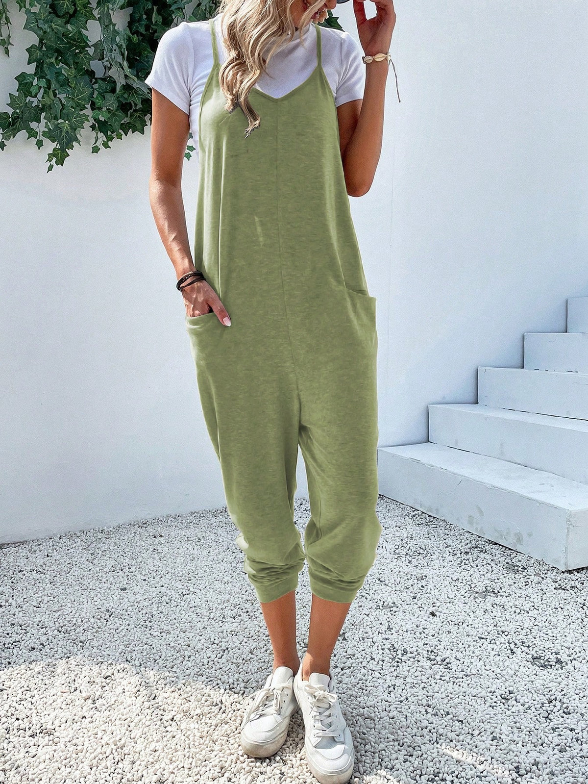 Dual Pocket Keyhole Jumpsuit Without Tee