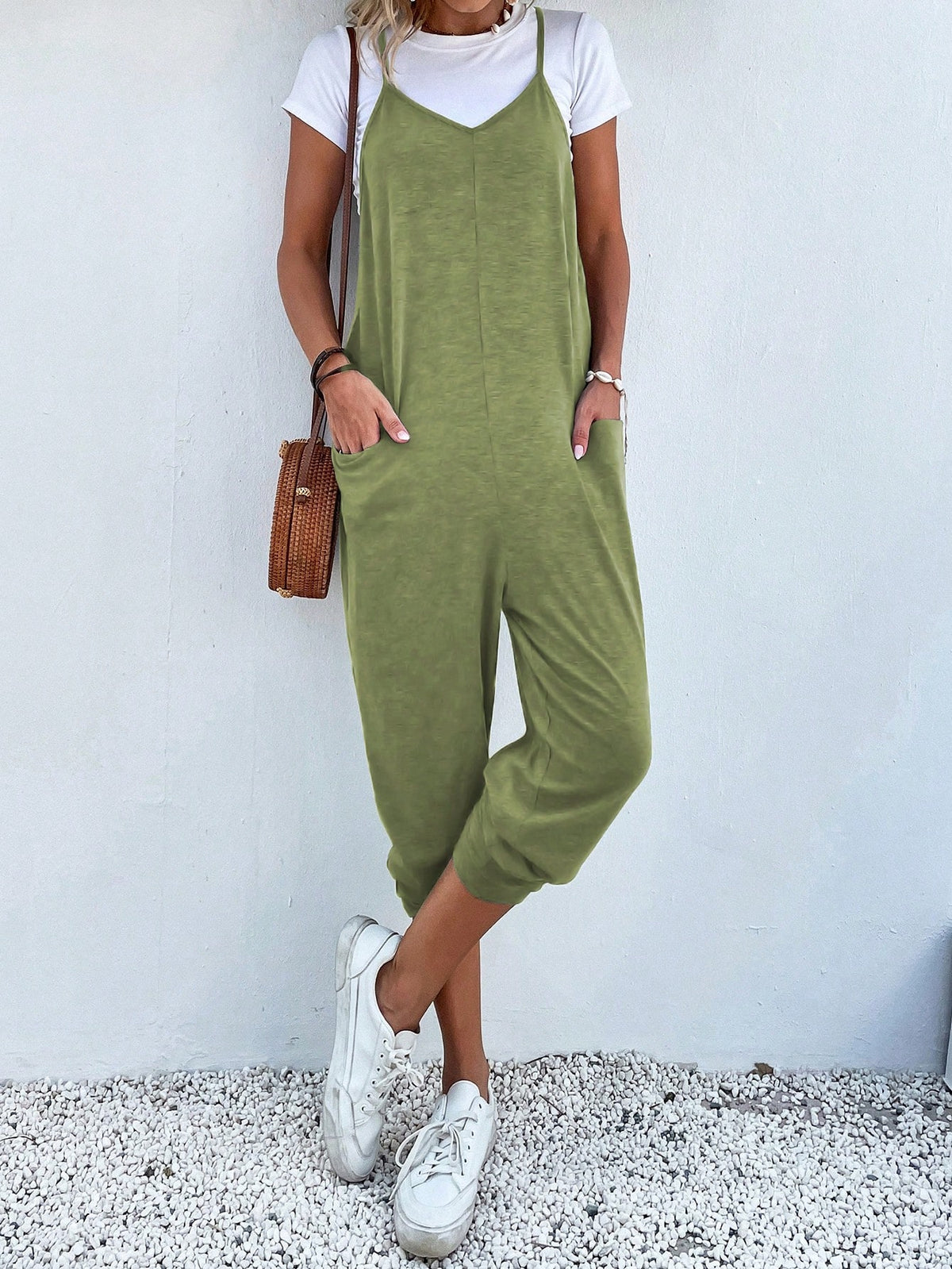 Dual Pocket Keyhole Jumpsuit Without Tee