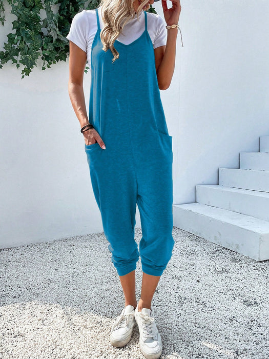 Dual Pocket Keyhole Jumpsuit Without Tee