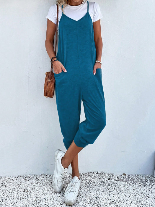 Dual Pocket Keyhole Jumpsuit Without Tee