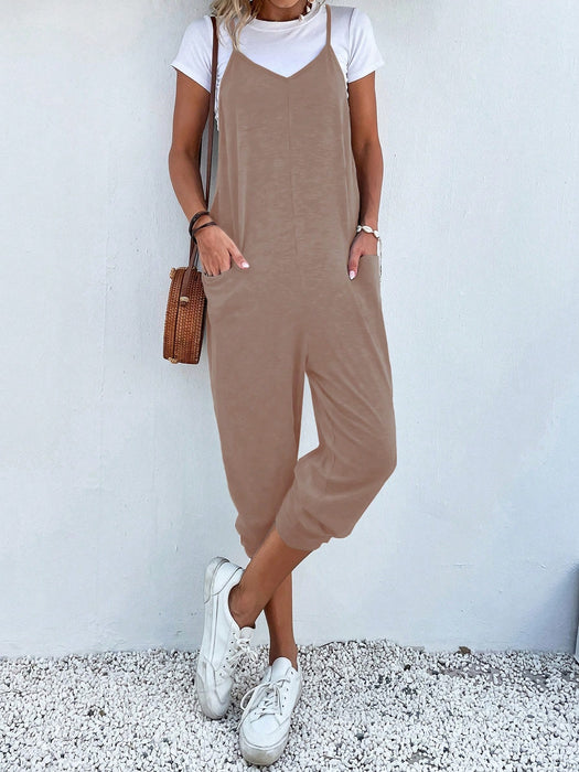 Dual Pocket Keyhole Jumpsuit Without Tee