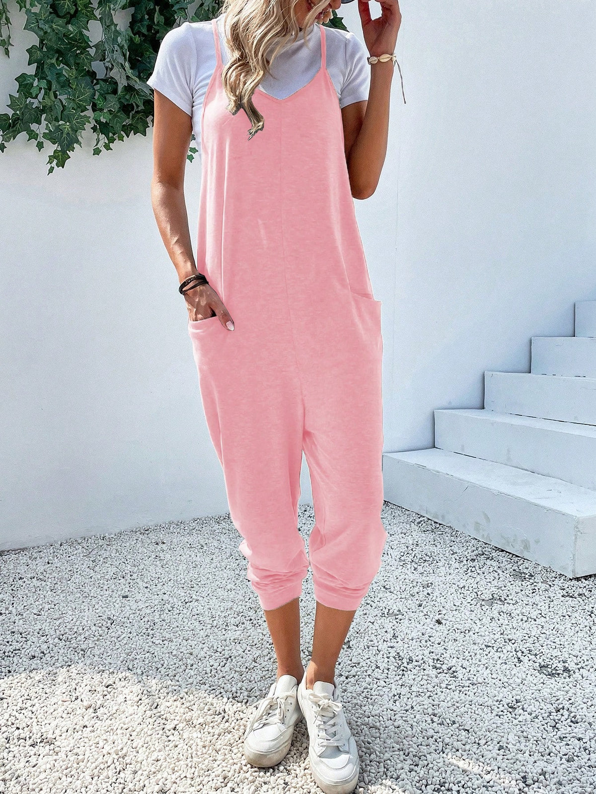 Dual Pocket Keyhole Jumpsuit Without Tee