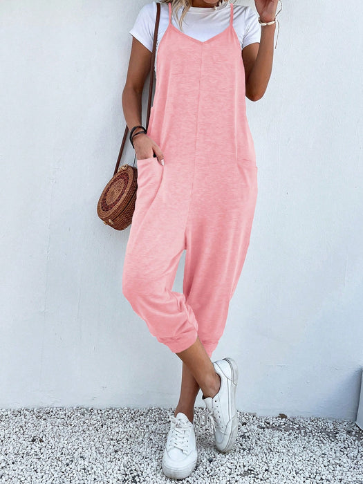 Dual Pocket Keyhole Jumpsuit Without Tee