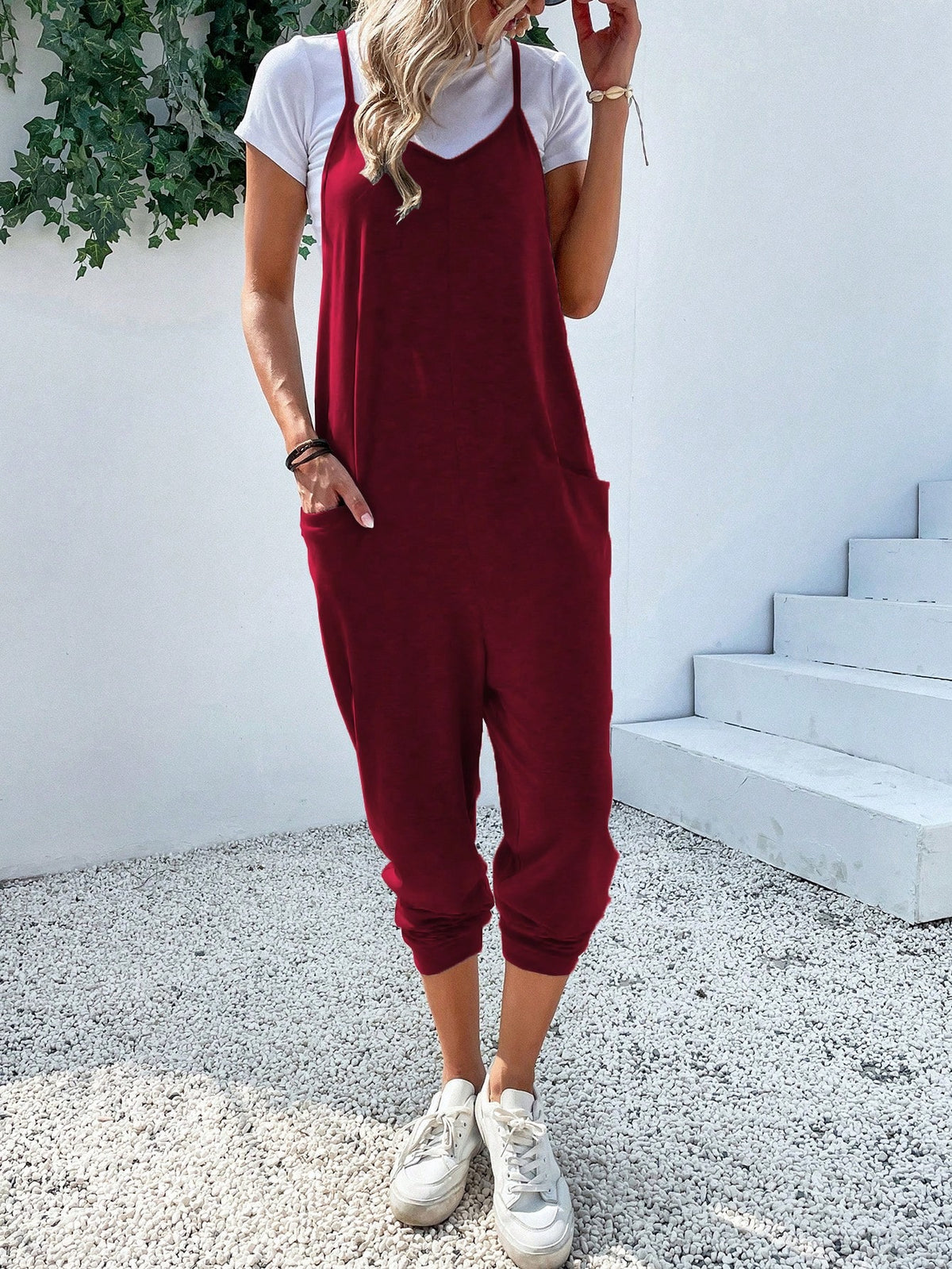 Dual Pocket Keyhole Jumpsuit Without Tee