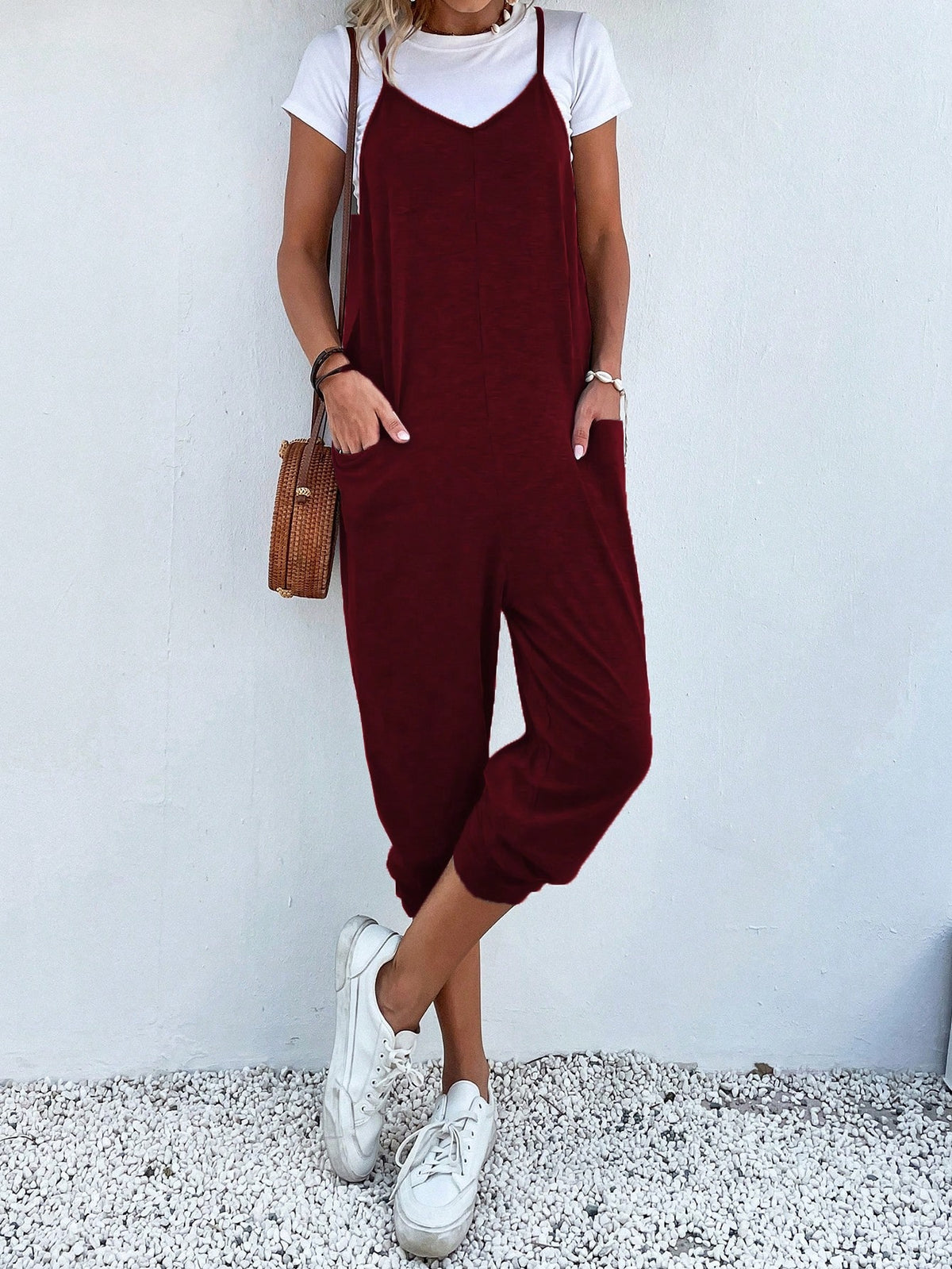 Dual Pocket Keyhole Jumpsuit Without Tee