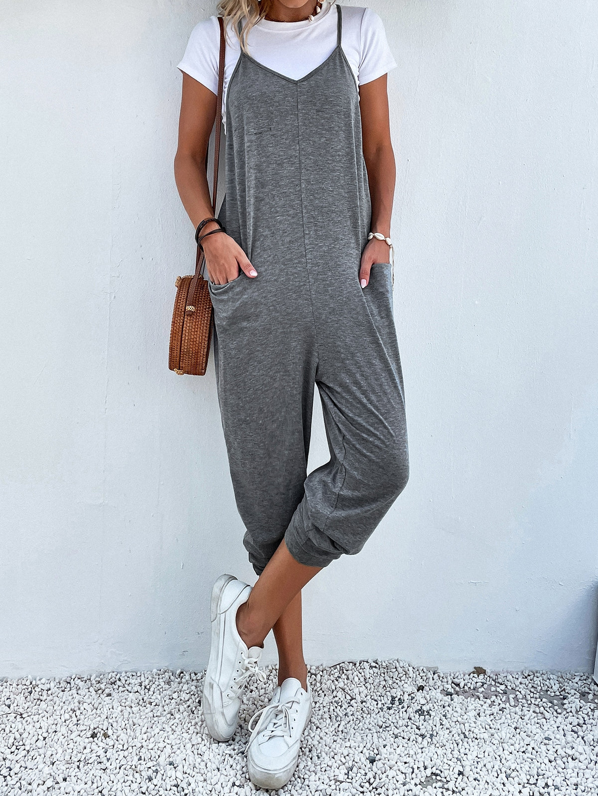 Dual Pocket Keyhole Jumpsuit Without Tee