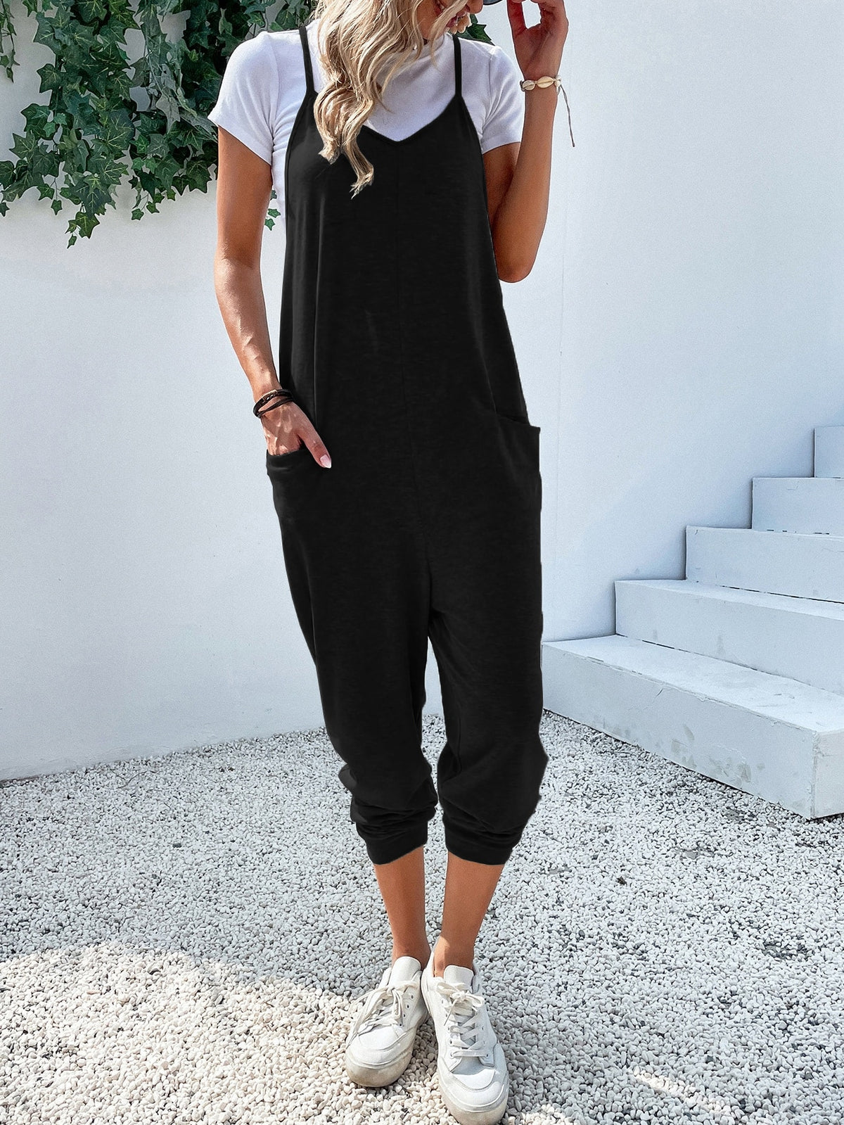 Dual Pocket Keyhole Jumpsuit Without Tee