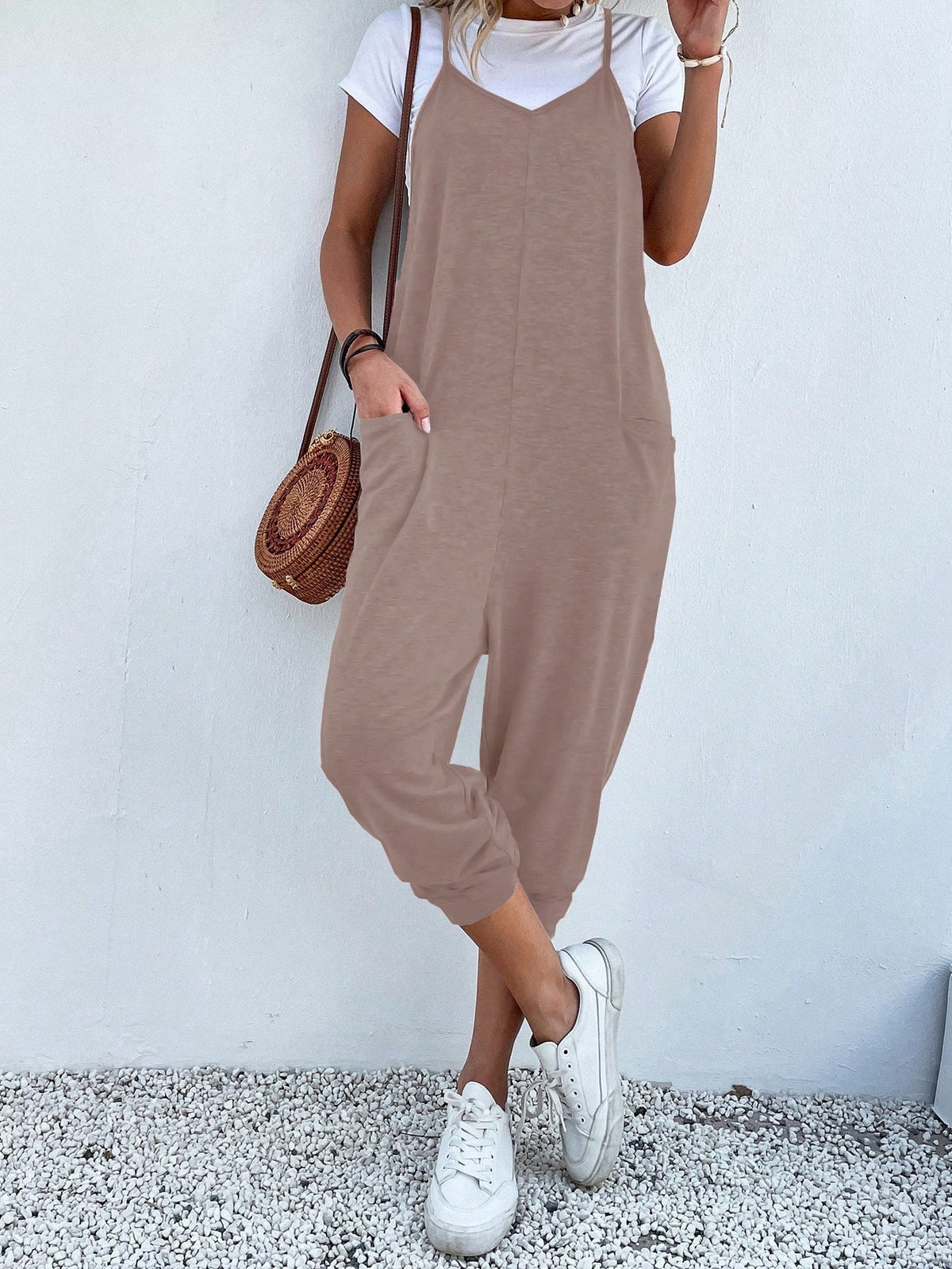 Dual Pocket Keyhole Jumpsuit Without Tee