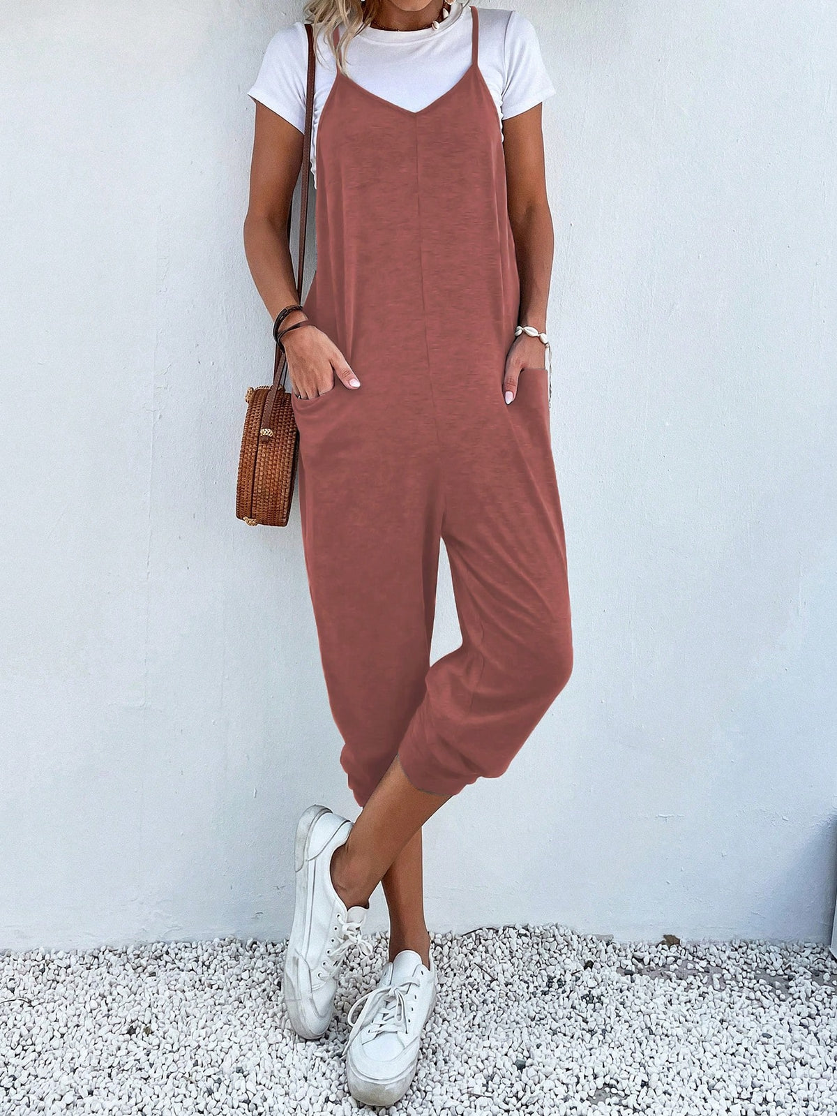 Dual Pocket Keyhole Jumpsuit Without Tee