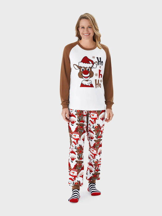 Christmas Family Matching Reindeer Print Raglan Sleeve Pajamas Sets